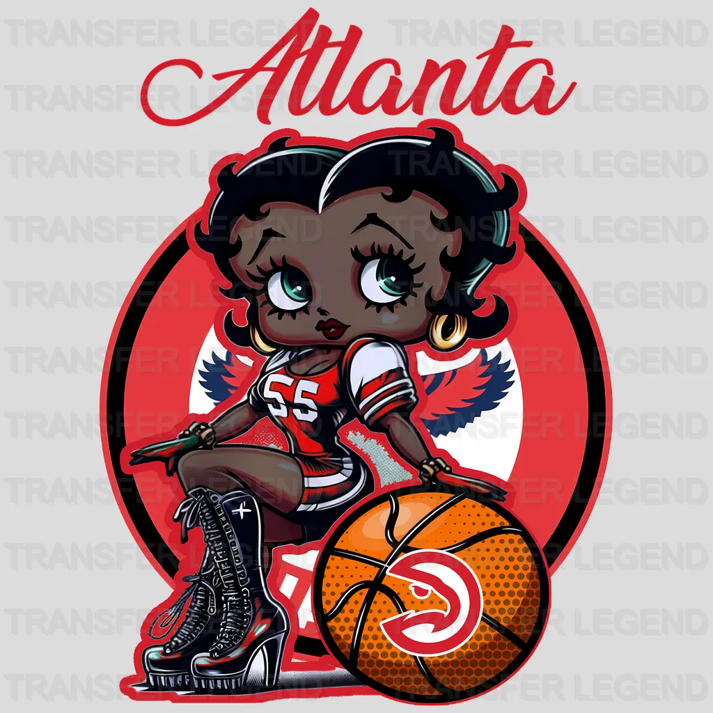 Atlanta Hawks NBA Cute Cartoon Girl Sitting On V2 - DTF Iron On Transfer