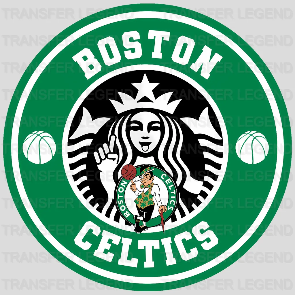 Boston Celtics NBA Coffee Logo Parody Emblem - DTF Iron On Transfer