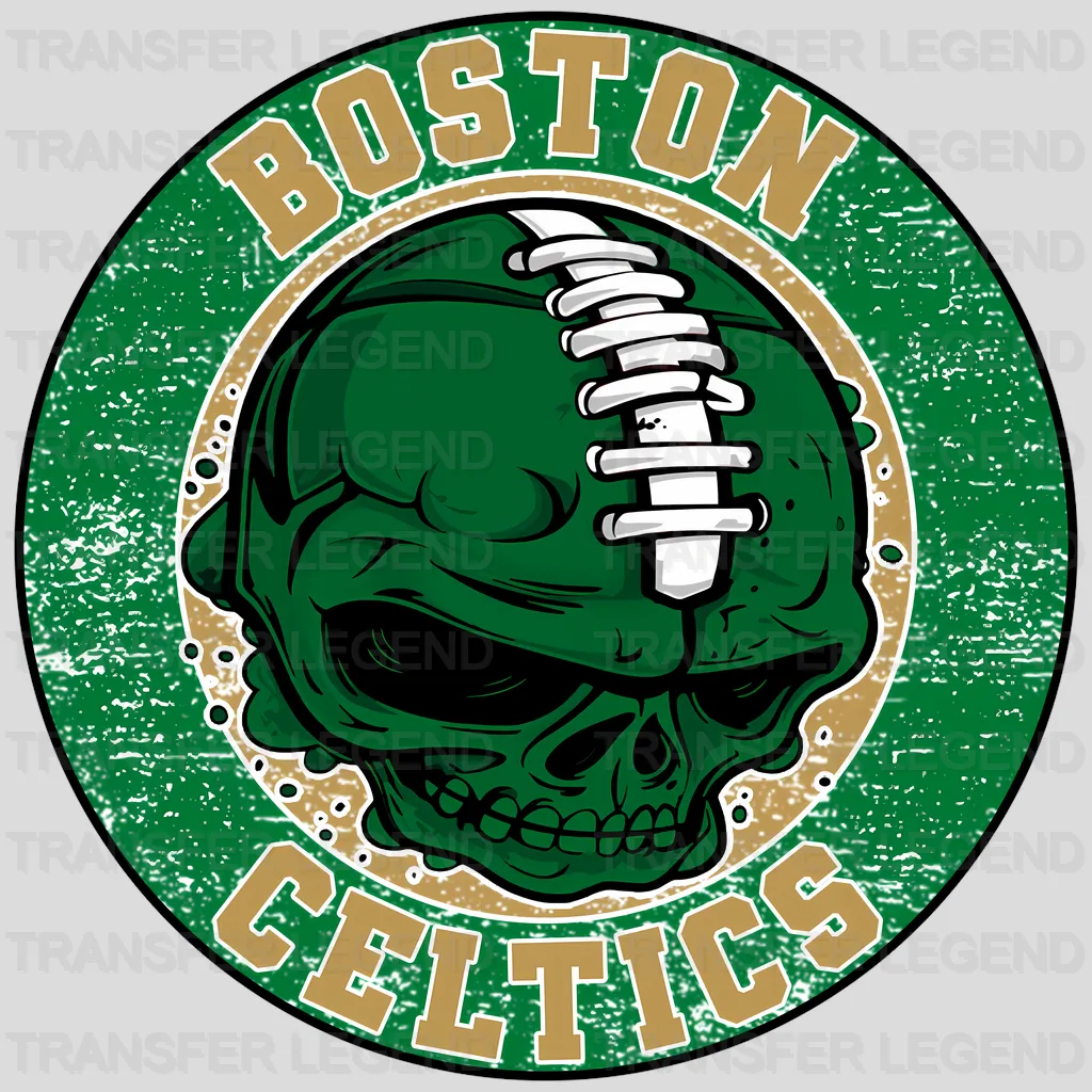 Boston Celtics NBA Green Skull With Helmet Art - DTF Iron On Transfer