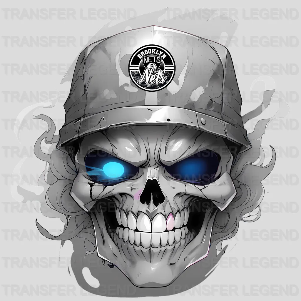 Brooklyn Nets NBA Skull With Cap & Smoke Effect - DTF Iron On Transfer