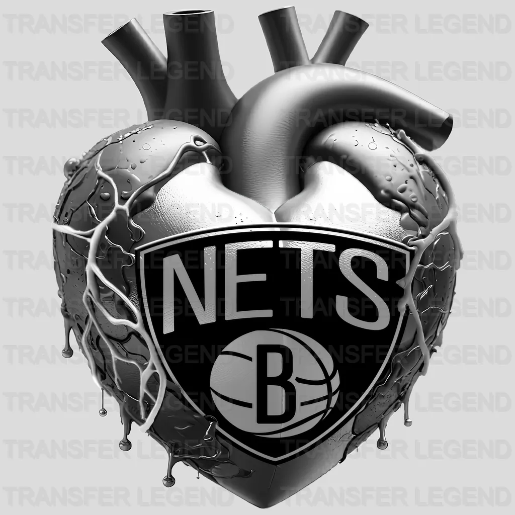Brooklyn Nets NBA Realistic Anatomical Heart Art - DTF Iron On Transfer