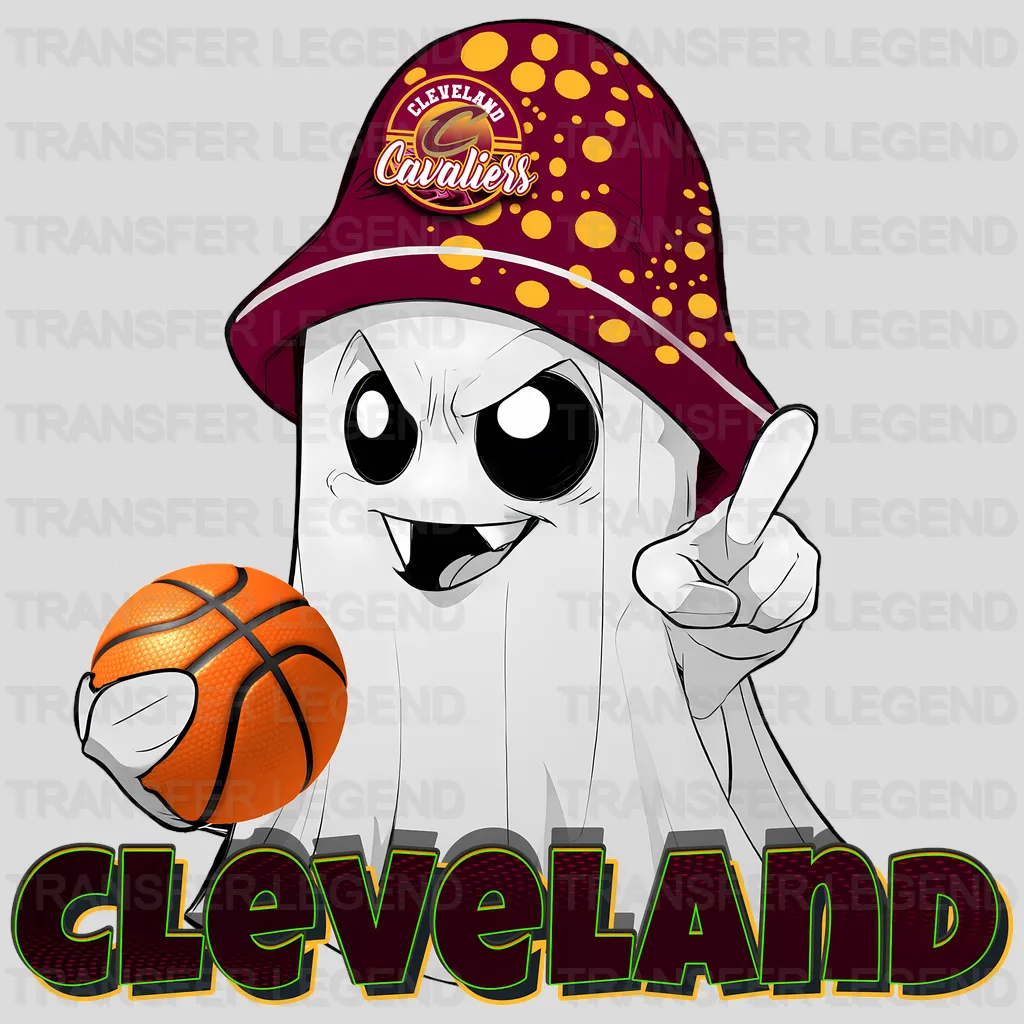 Cleveland Cavaliers NBA Cute Ghost With Hat & Halloween - DTF Iron On Transfer