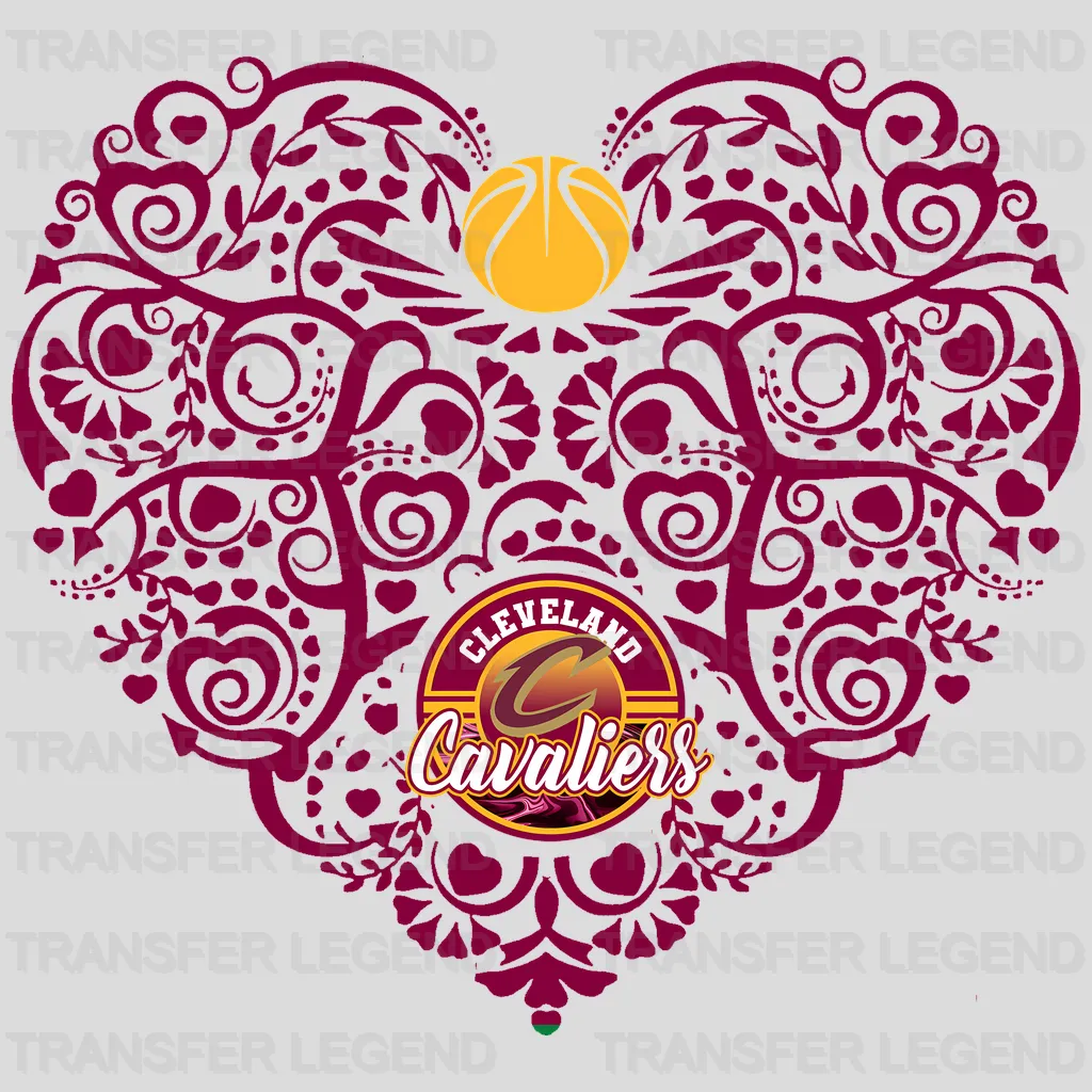 Cleveland Cavaliers NBA Floral Pattern Heart Shape - DTF Iron On Transfer