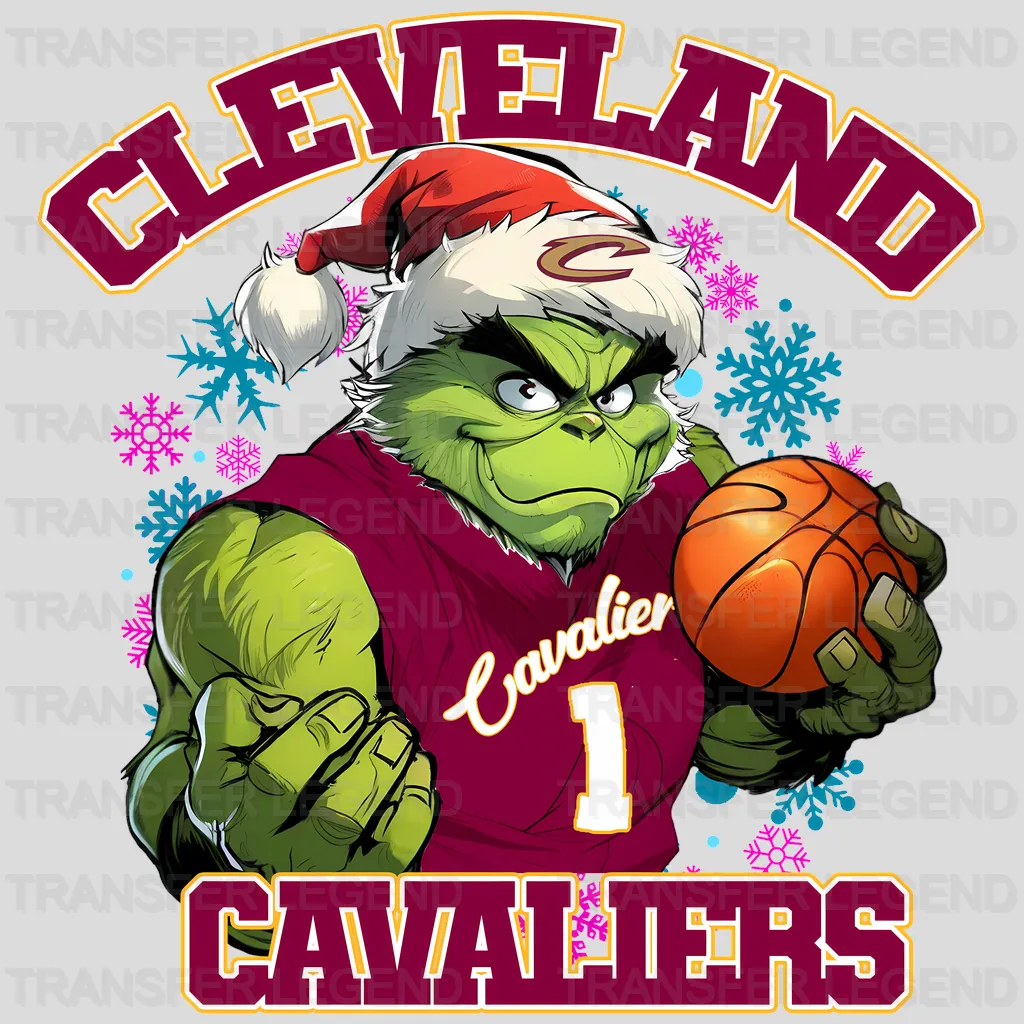 Cleveland Cavaliers NBA Grinch Christmas Santa Hat Art - DTF Iron On Transfer