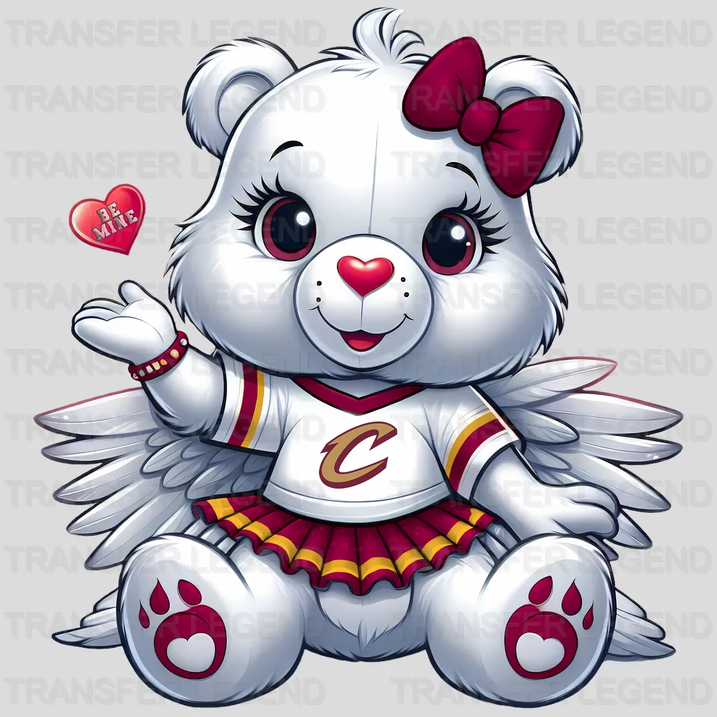 Cleveland Cavaliers NBA Cute Care Bear Mascot White & Wine - DTF Iron On Transfer