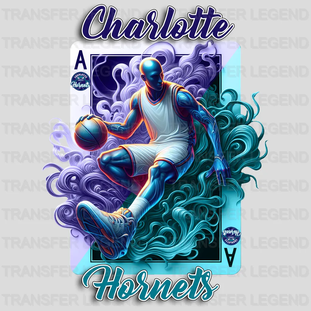 Charlotte Hornets NBA Skeleton Playing Card Art - DTF Iron On Transfer