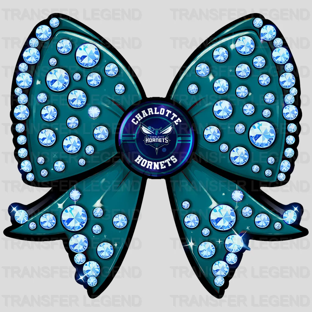 Charlotte Hornets NBA Glitter Sequin Teal Bow Ribbon - DTF Iron On Transfer