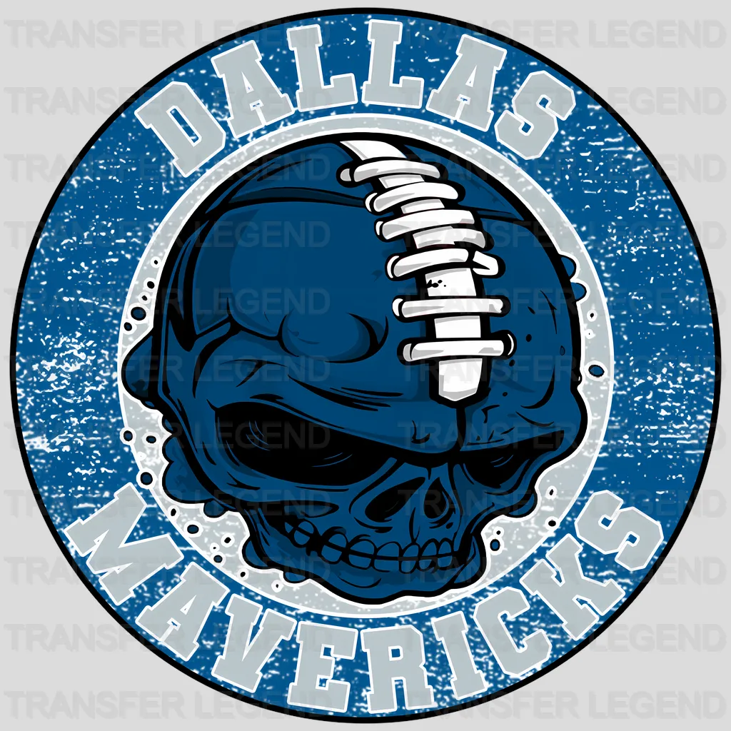 Dallas Mavericks NBA Blue Skull With Helmet Art - DTF Iron On Transfer