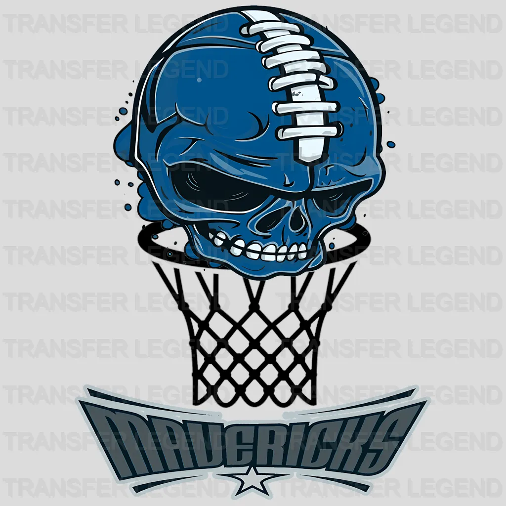 Dallas Mavericks NBA Blue Skull Biting Rim Art - DTF Iron On Transfer
