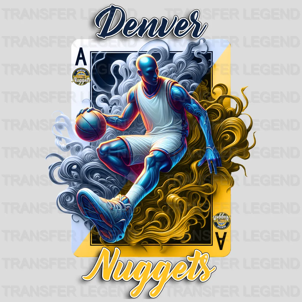 Denver Nuggets NBA Skeleton Playing Card Art - DTF Iron On Transfer