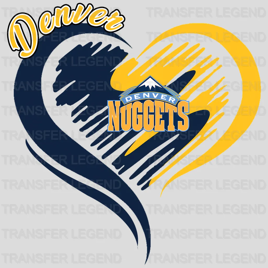 Denver Nuggets NBA Elegant Heart Swirl With Script Text - DTF Iron On Transfer