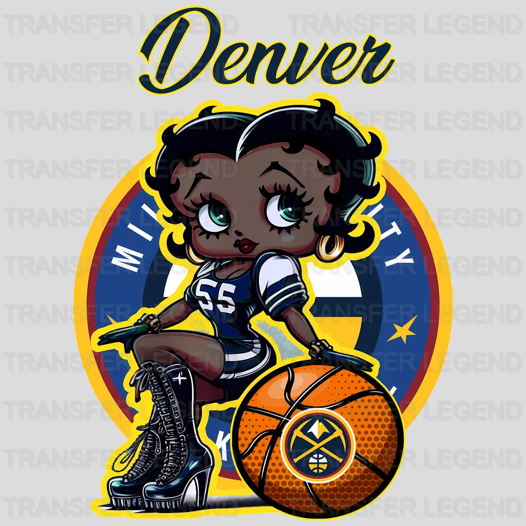 Denver Nuggets NBA Cute Cartoon Girl Sitting On V2 - DTF Iron On Transfer