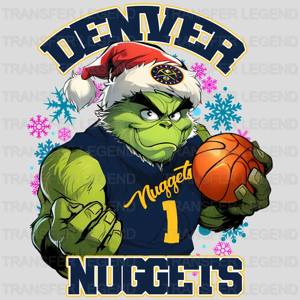 Denver Nuggets NBA Grinch Christmas Santa Hat Art - DTF Iron On Transfer