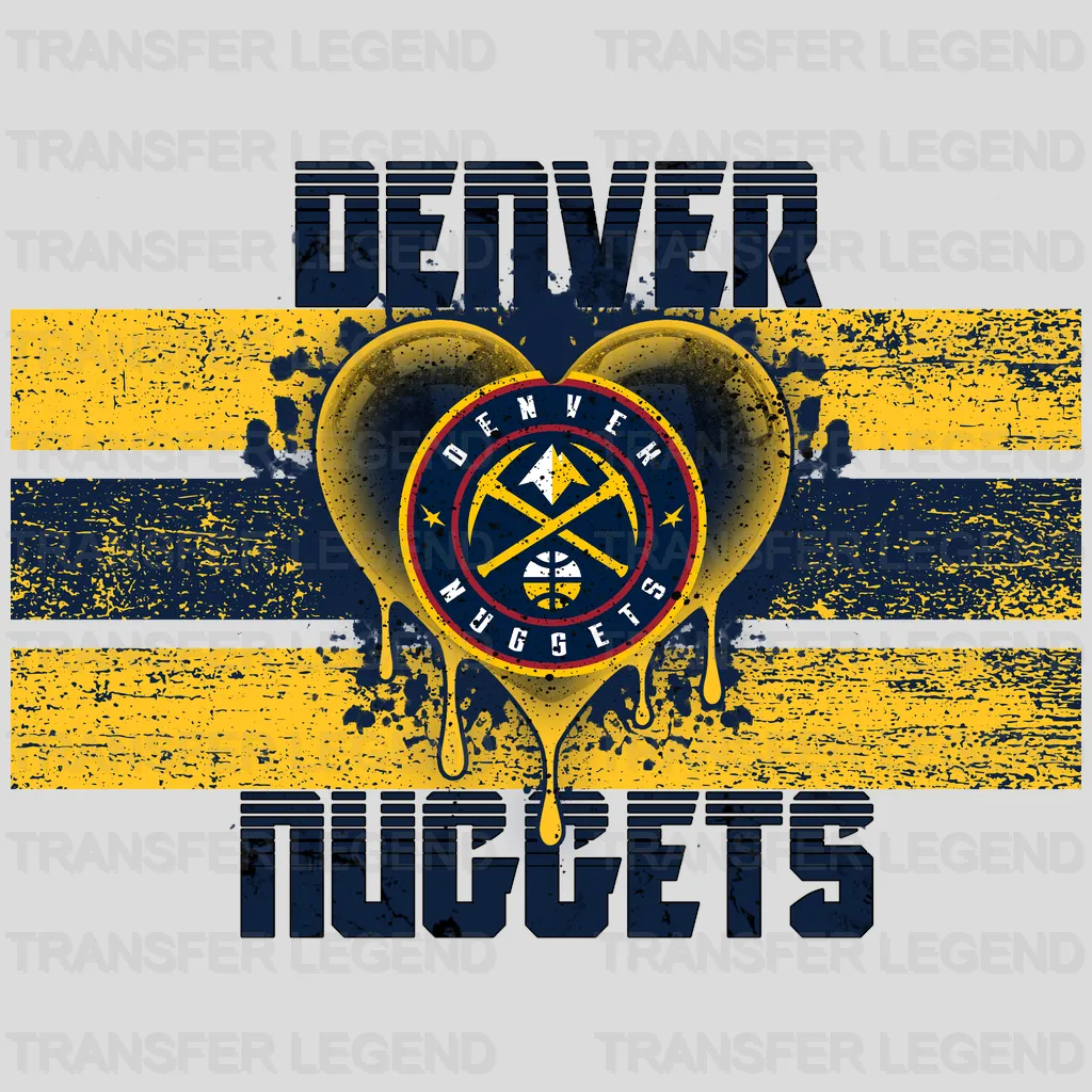 Denver Nuggets NBA Distressed Flag Heart Shape - DTF Iron On Transfer