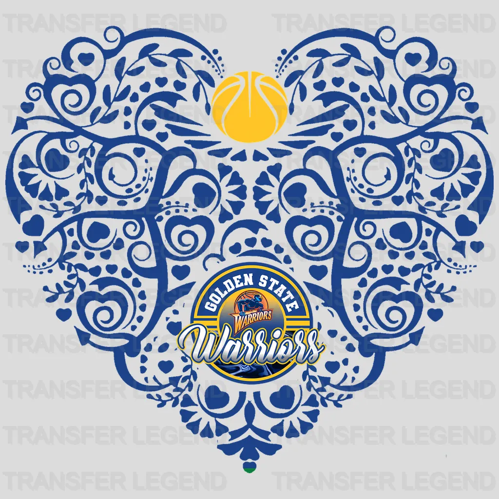 Golden State Warriors NBA Floral Pattern Heart Shape - DTF Iron On Transfer