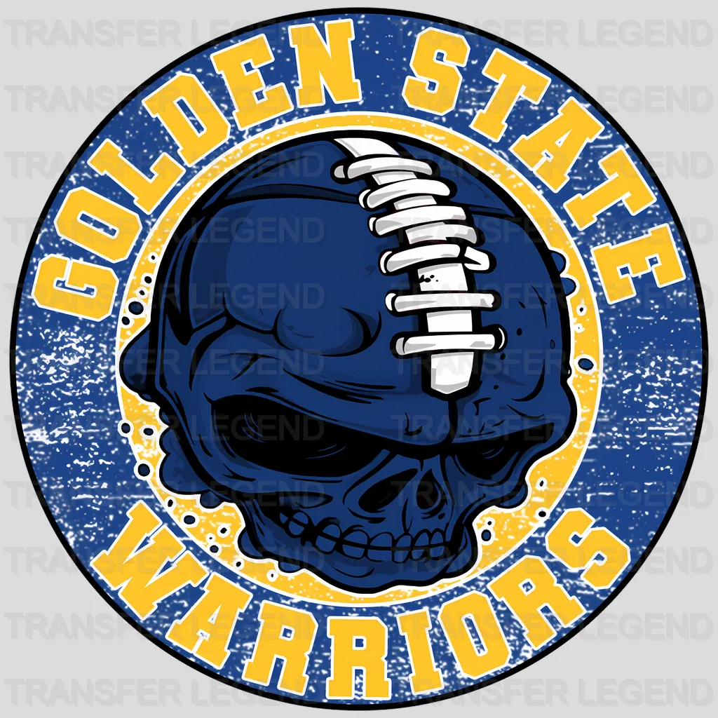 Golden State Warriors NBA Blue Skull With Helmet Art - DTF Iron On Transfer