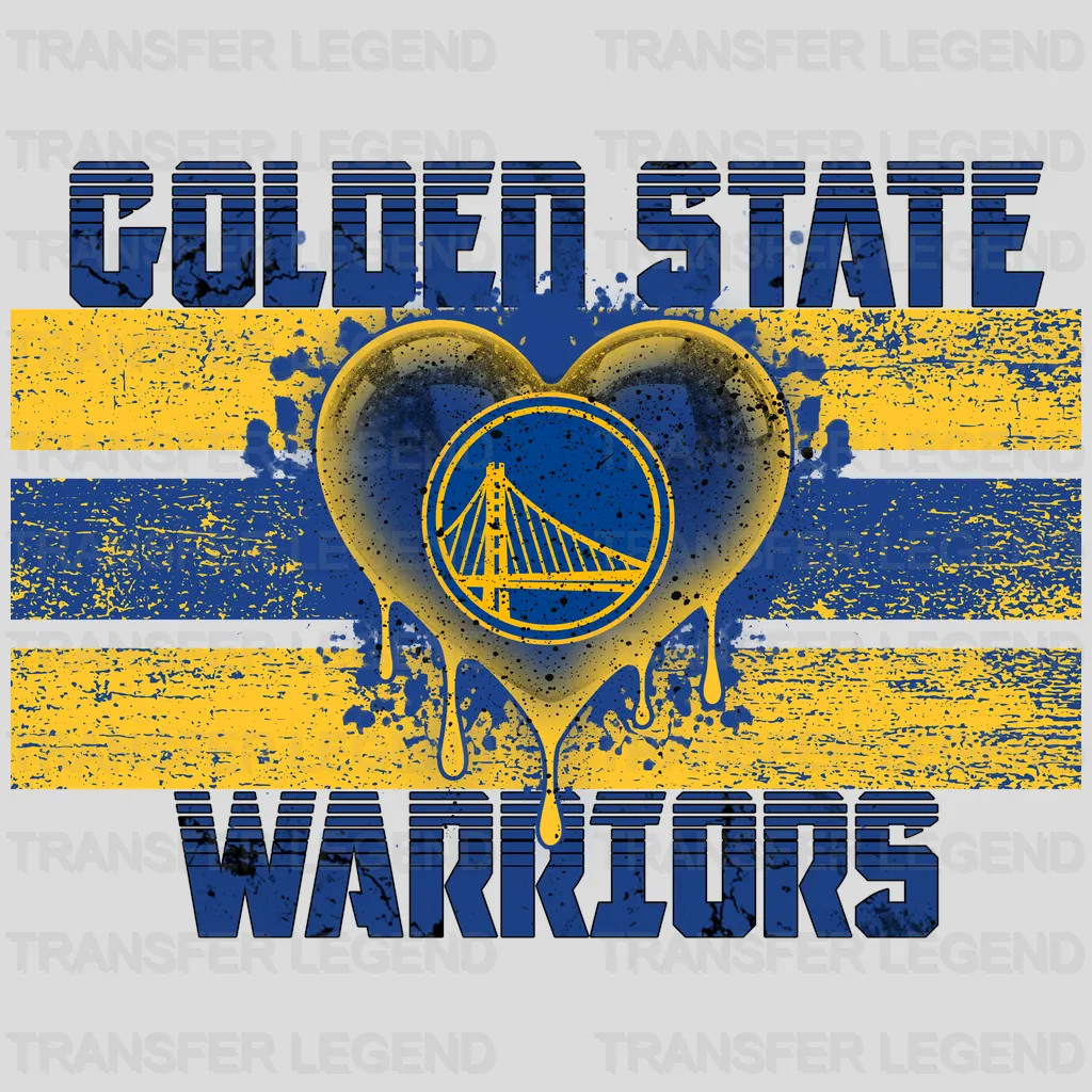 Golden State Warriors NBA Distressed Flag Heart Shape - DTF Iron On Transfer