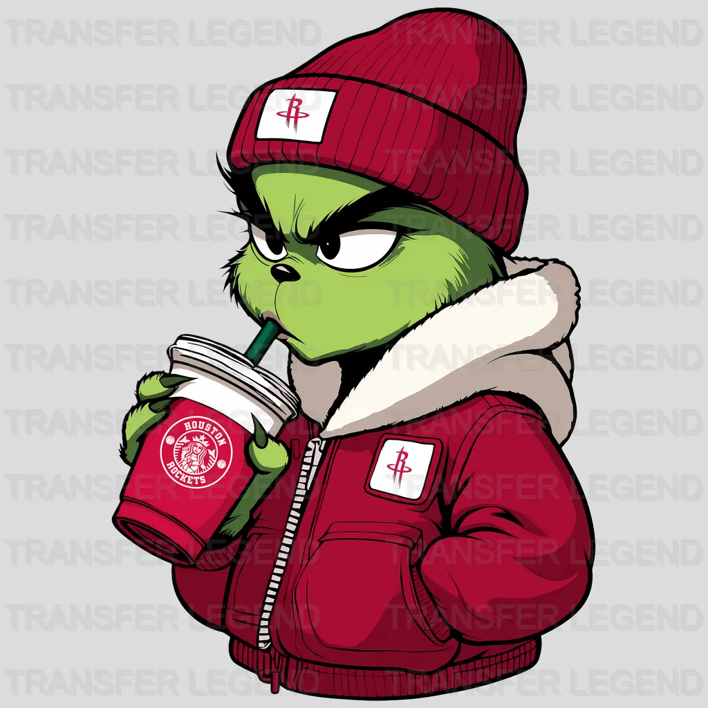 Houston Rockets NBA The Grinch Drinking Coffee - DTF Iron On Transfer