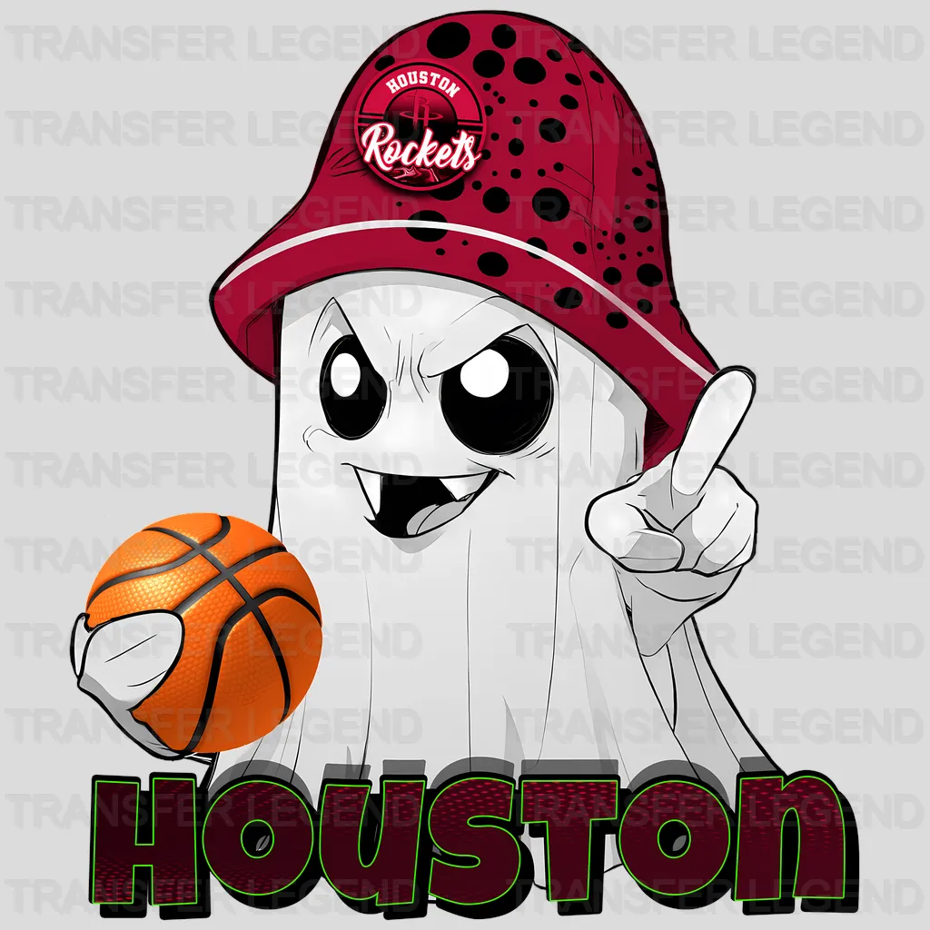 Houston Rockets NBA Cute Ghost With Hat & Halloween - DTF Iron On Transfer