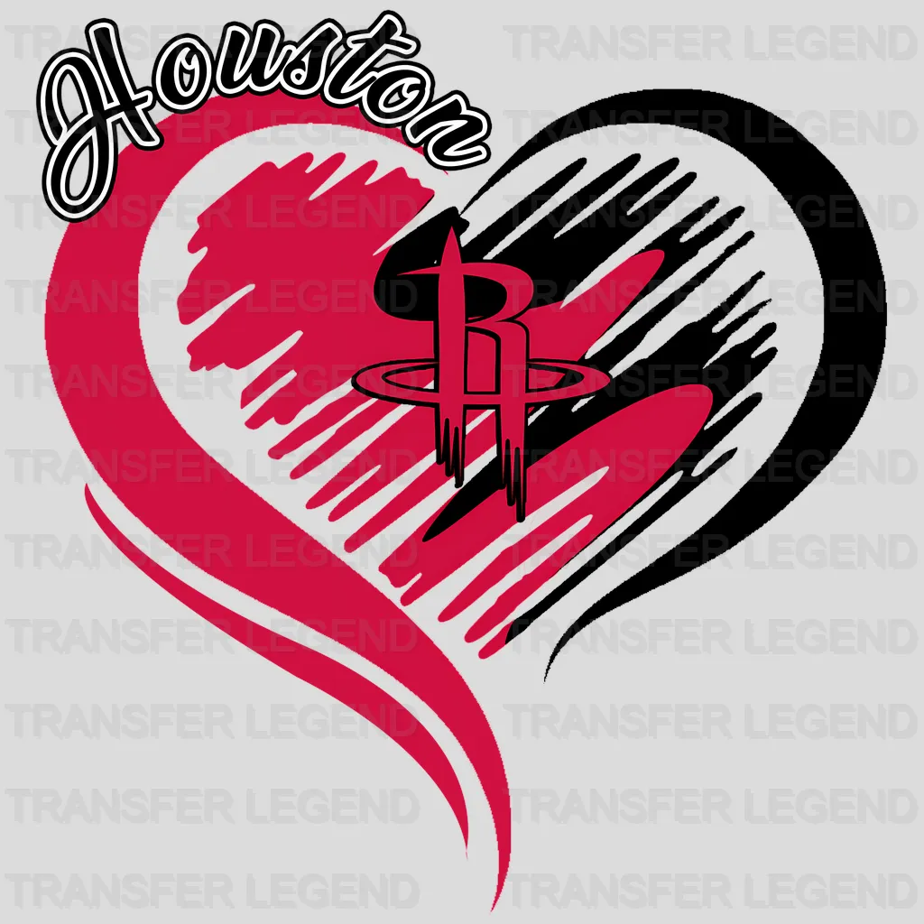 Houston Rockets NBA Elegant Heart Swirl With Script Text - DTF Iron On Transfer