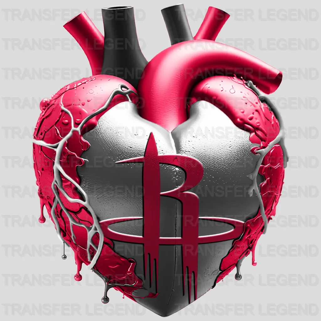 Houston Rockets NBA Realistic Anatomical Heart Art - DTF Iron On Transfer