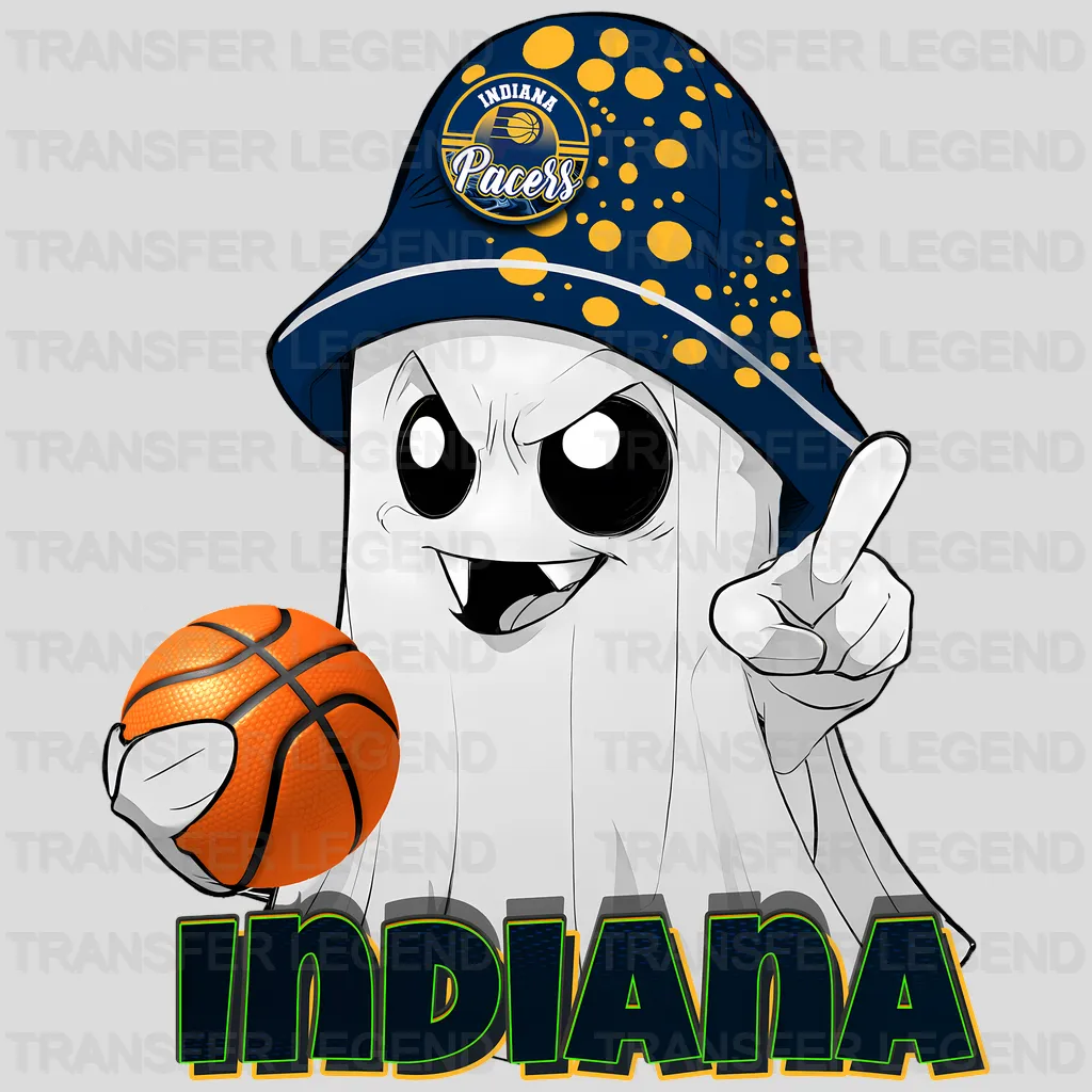 Indiana Pacers NBA Cute Ghost With Hat & Halloween - DTF Iron On Transfer