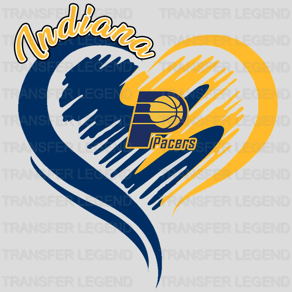 Indiana Pacers NBA Elegant Heart Swirl With Script Text - DTF Iron On Transfer
