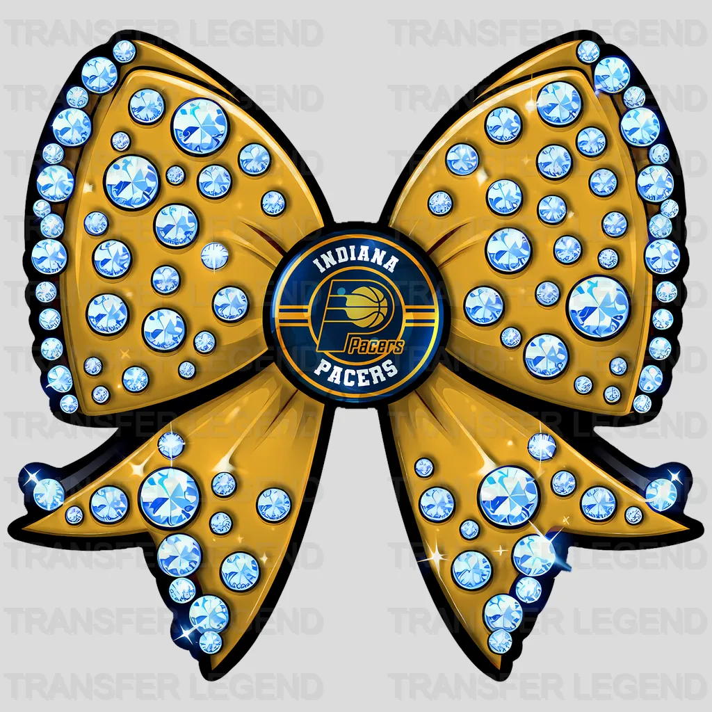 Indiana Pacers NBA Glitter Sequin Yellow Bow Ribbon - DTF Iron On Transfer