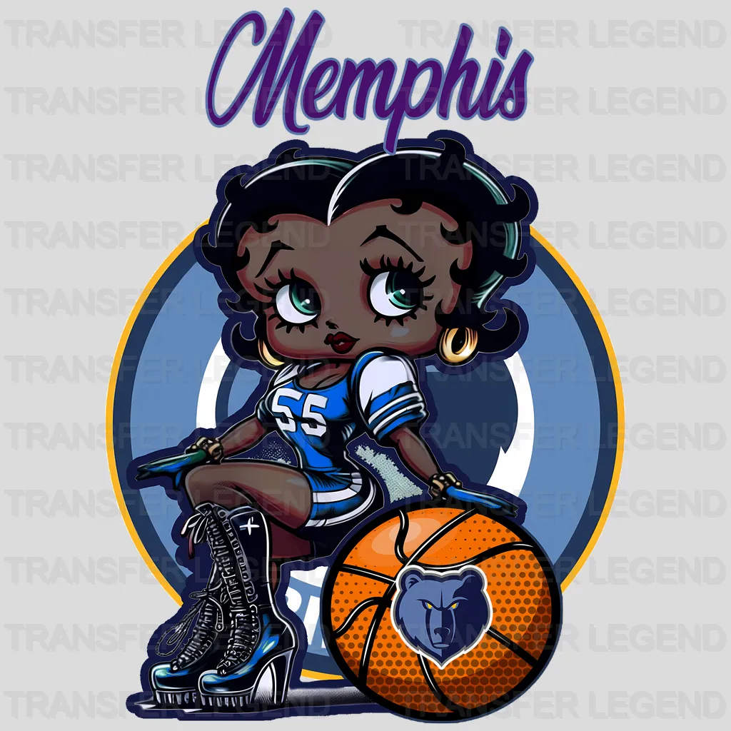 Memphis Grizzlies NBA Cute Cartoon Girl Sitting On V2 - DTF Iron On Transfer