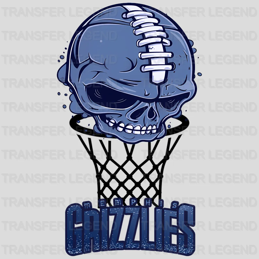 Memphis Grizzlies NBA Blue Skull Biting Rim Art - DTF Iron On Transfer