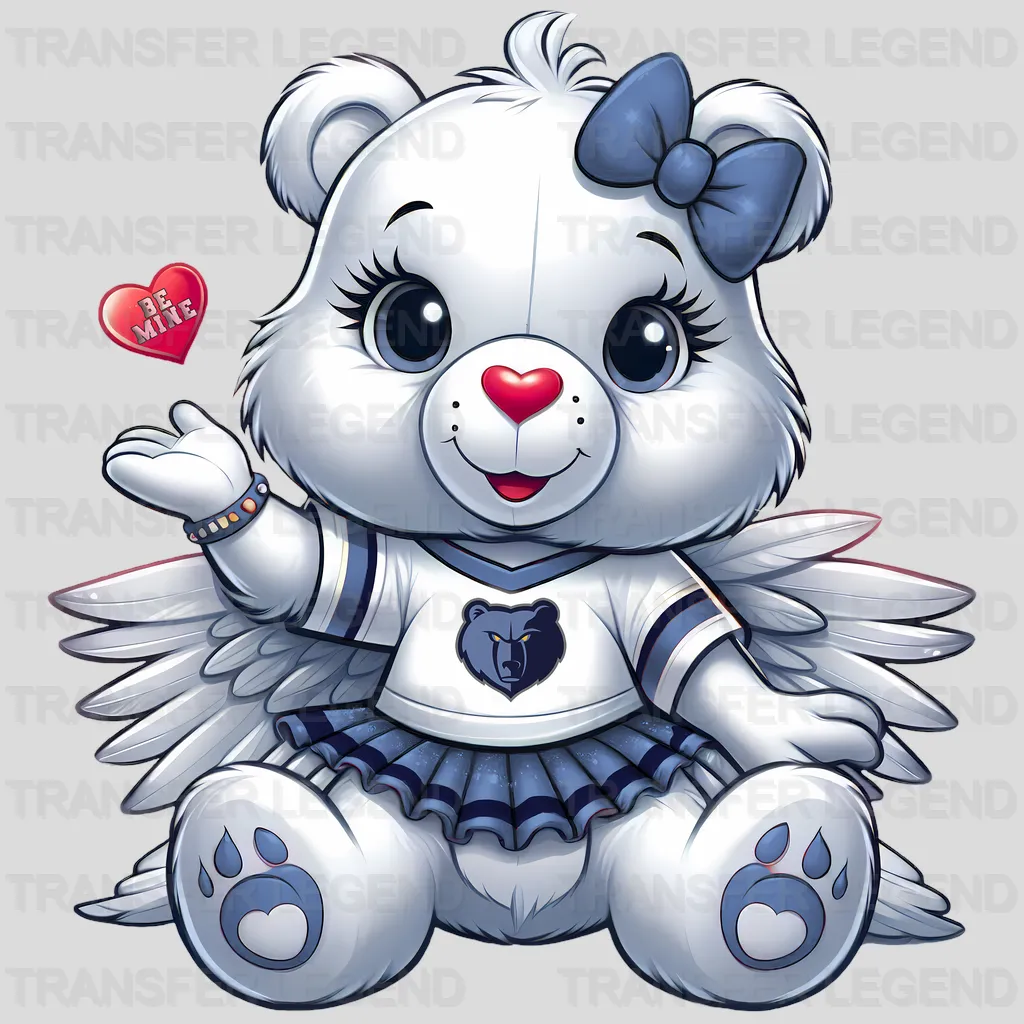 Memphis Grizzlies NBA Cute Care Bear Mascot White & Blue - DTF Iron On Transfer