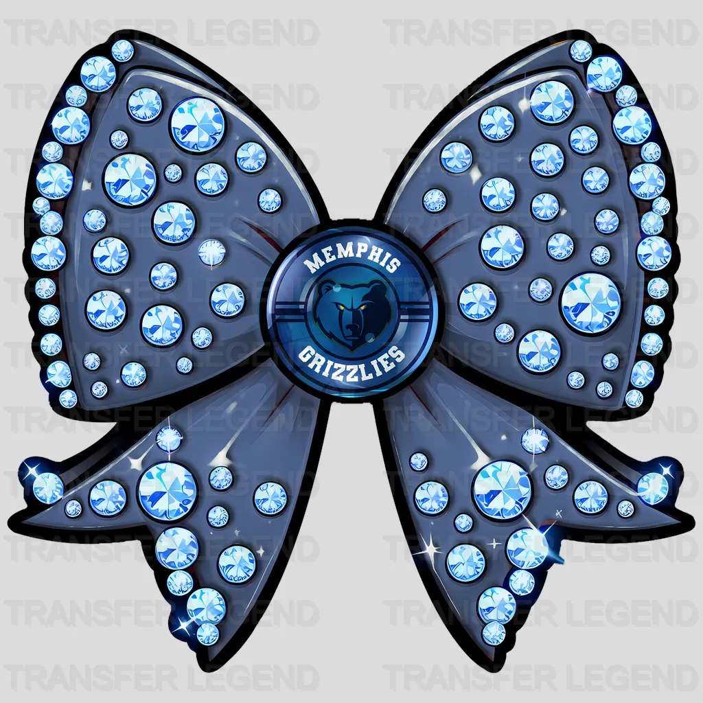 Memphis Grizzlies NBA Glitter Sequin Blue Bow Ribbon - DTF Iron On Transfer