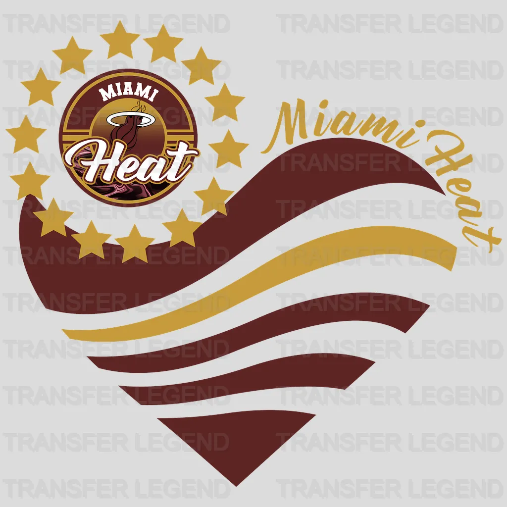 Miami Heat NBA Heart Shape Retro Wavy Lines Graphic - DTF Iron On Transfer