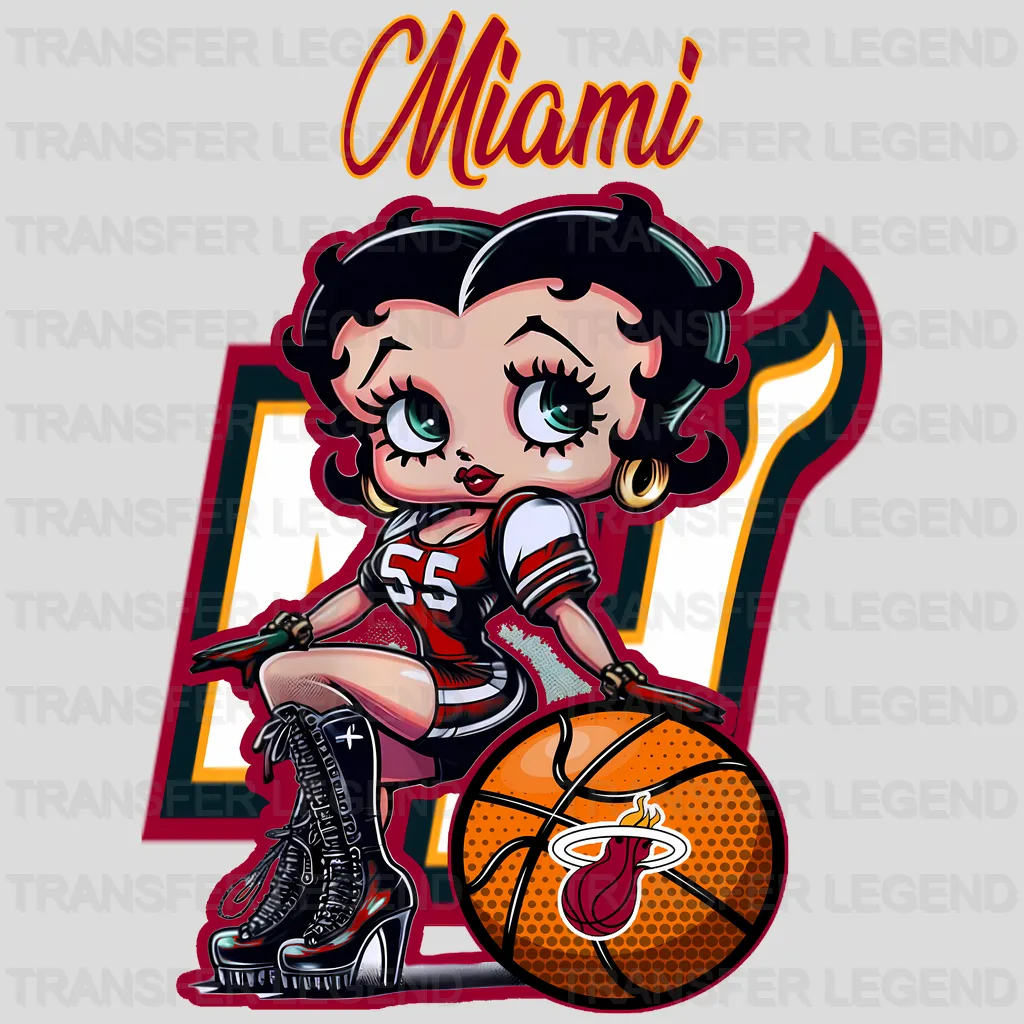 Miami Heat NBA Cute Cartoon Girl Sitting On V1 - DTF Iron On Transfer