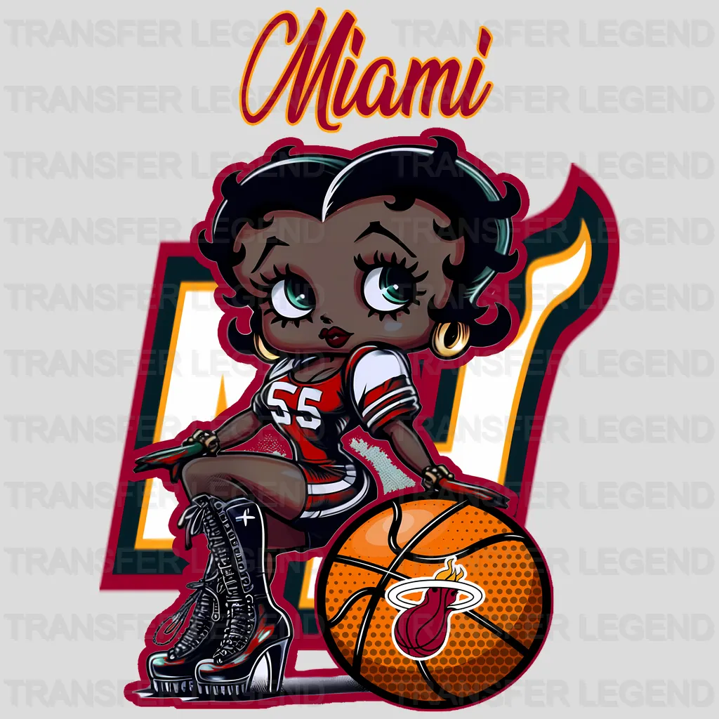 Miami Heat NBA Cute Cartoon Girl Sitting On V2 - DTF Iron On Transfer