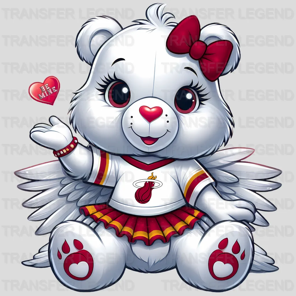 Miami Heat NBA Cute Care Bear Mascot White & Red - DTF Iron On Transfer