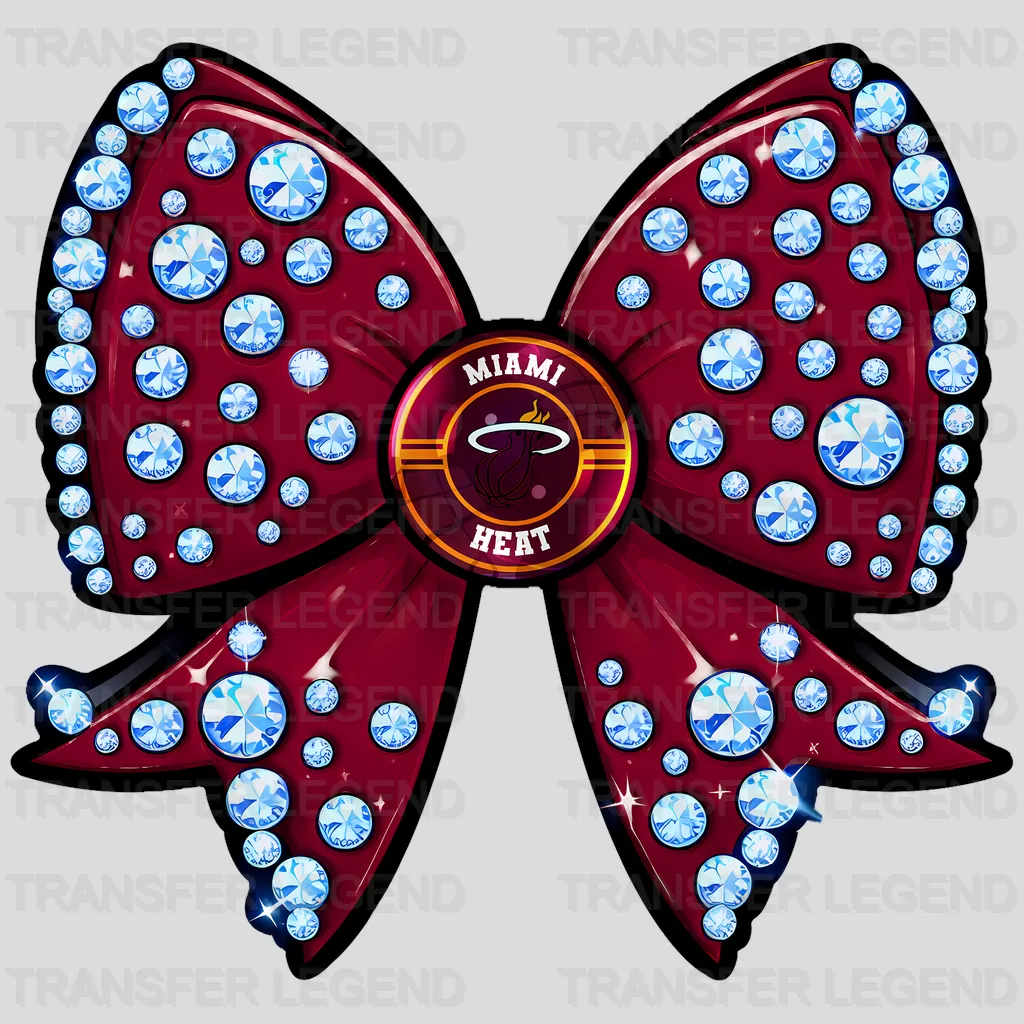 Miami Heat NBA Glitter Sequin Red Bow Ribbon - DTF Iron On Transfer