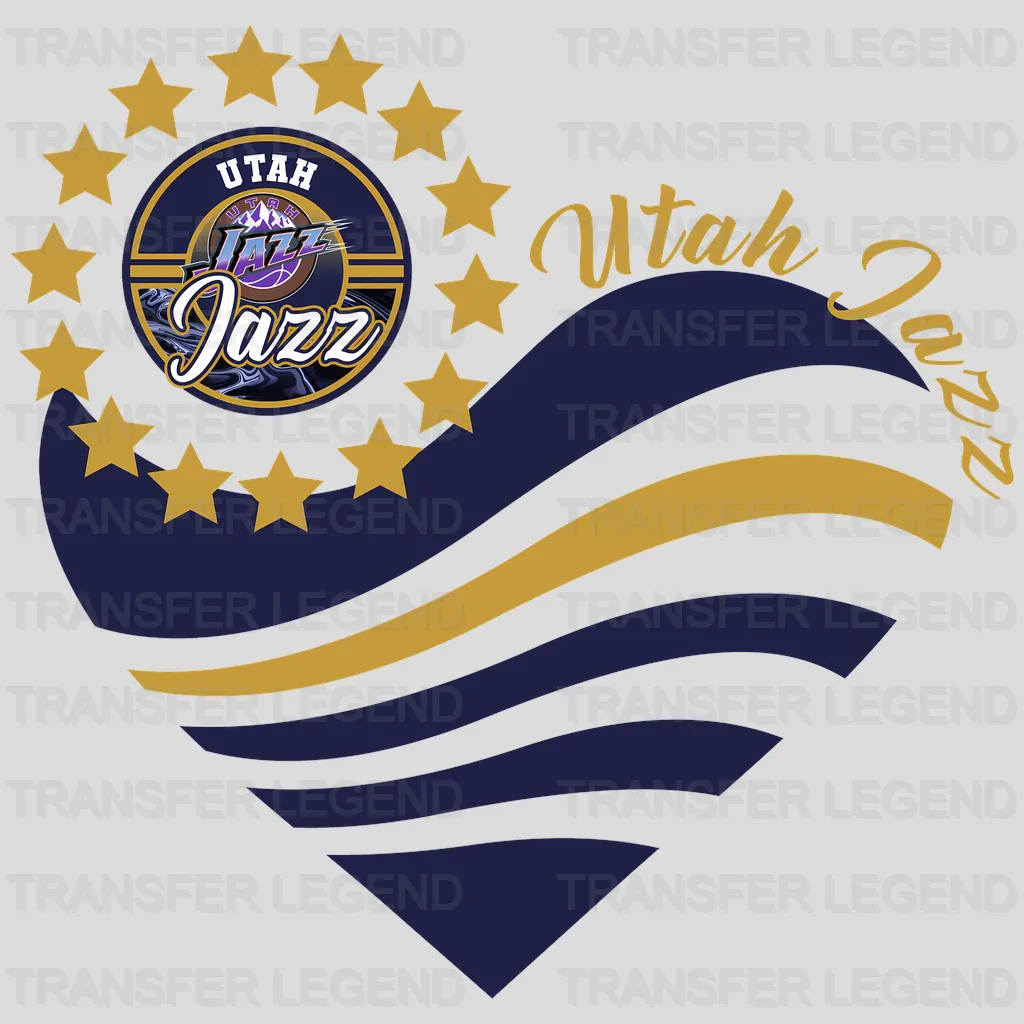 Utah Jazz NBA Heart Shape Retro Wavy Lines Graphic - DTF Iron On Transfer