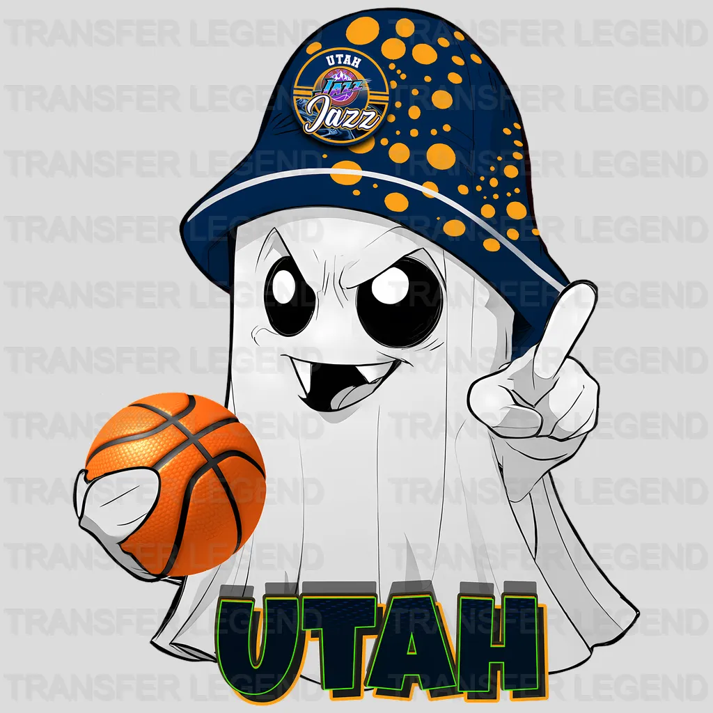 Utah Jazz NBA Cute Ghost With Hat & Halloween - DTF Iron On Transfer