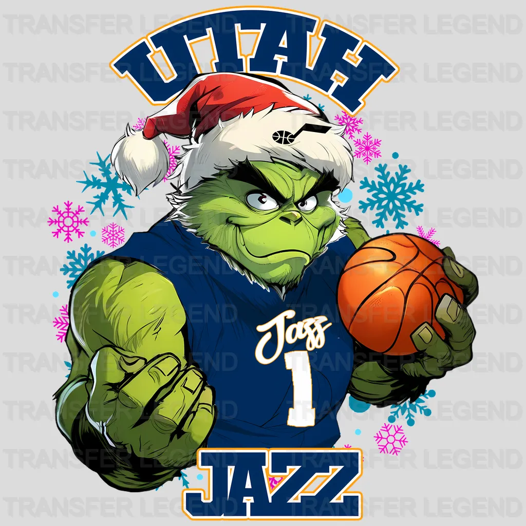 Utah Jazz NBA Grinch Christmas Santa Hat Art - DTF Iron On Transfer