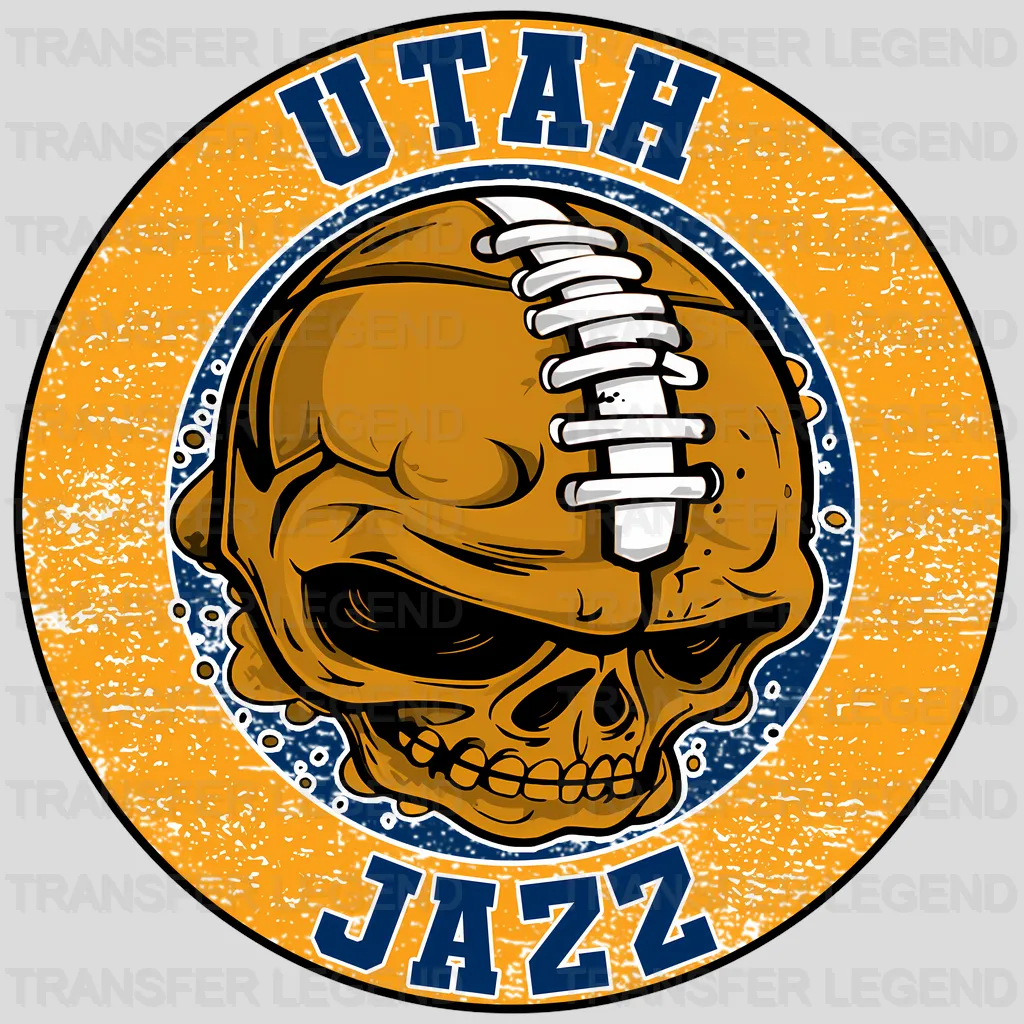 Utah Jazz NBA Yellow Skull With Helmet Art - DTF Iron On Transfer