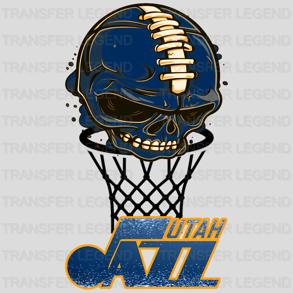 Utah Jazz NBA Blue Skull Biting Rim Art - DTF Iron On Transfer