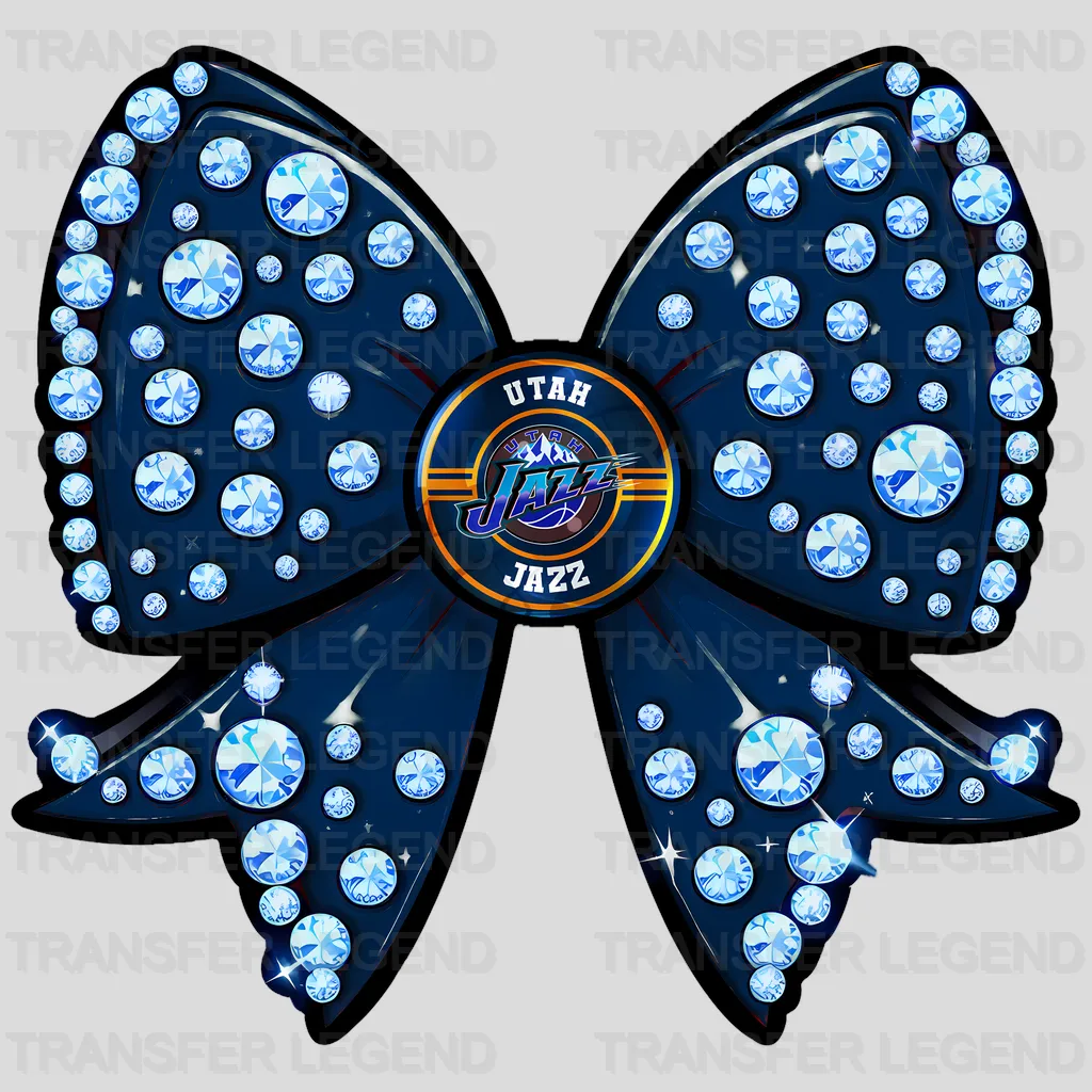 Utah Jazz NBA Glitter Sequin Blue Bow Ribbon - DTF Iron On Transfer
