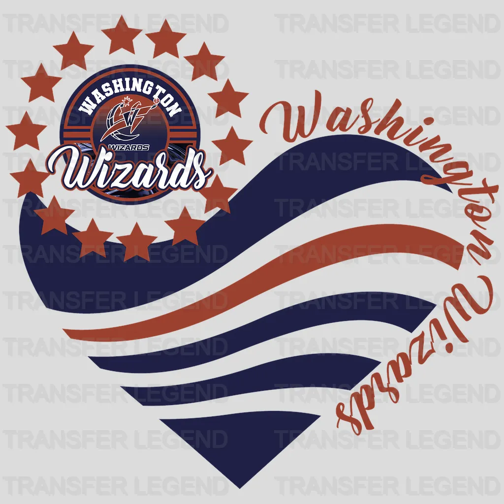 Washington Wizards NBA Heart Shape Retro Wavy Lines Graphic - DTF Iron On Transfer