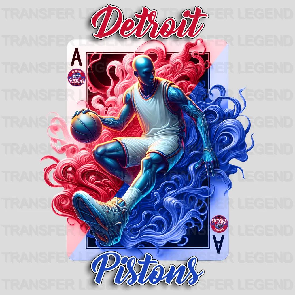 Detroit Pistons NBA Skeleton Playing Card Art - DTF Iron On Transfer