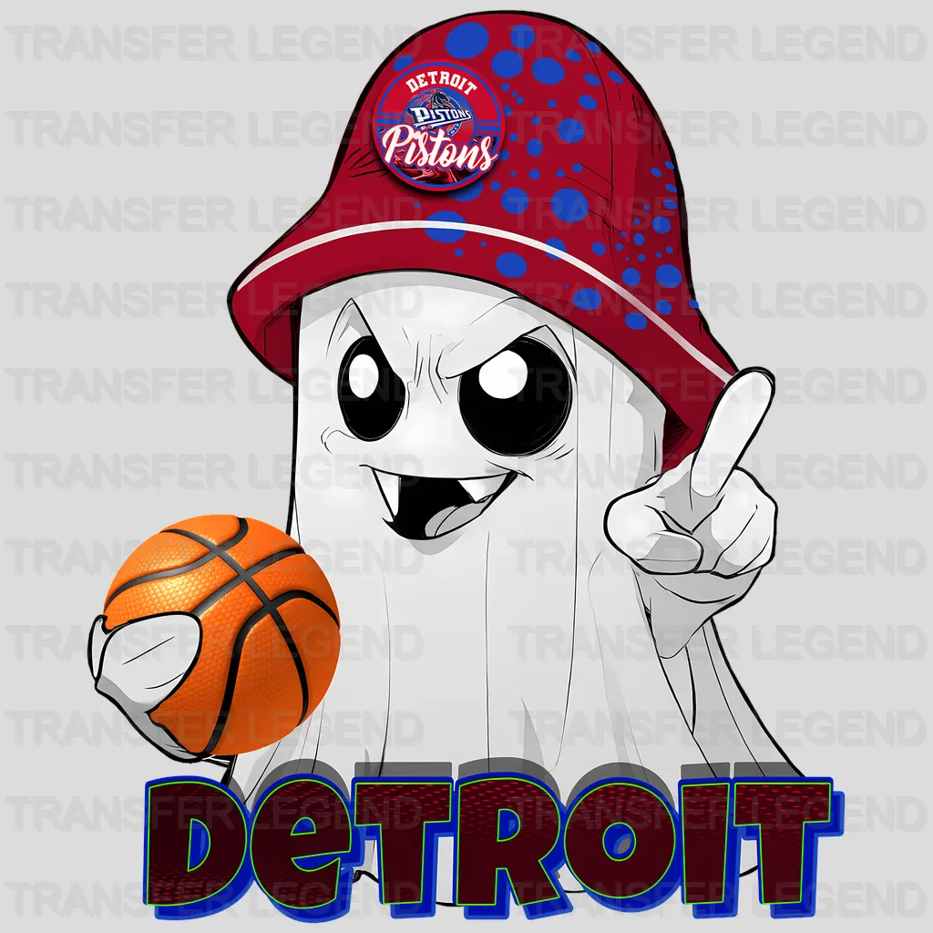 Detroit Pistons NBA Cute Ghost With Hat & Halloween - DTF Iron On Transfer