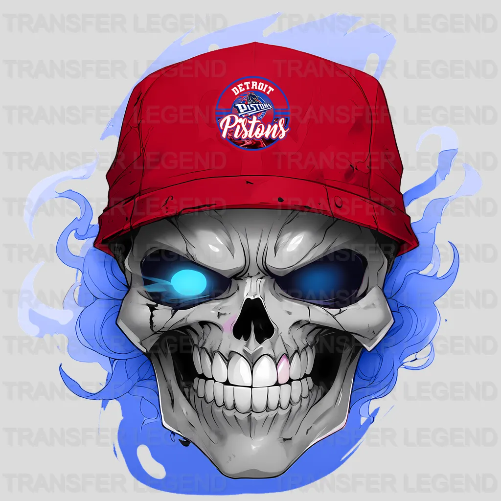 Detroit Pistons NBA Skull With Cap & Smoke Effect - DTF Iron On Transfer