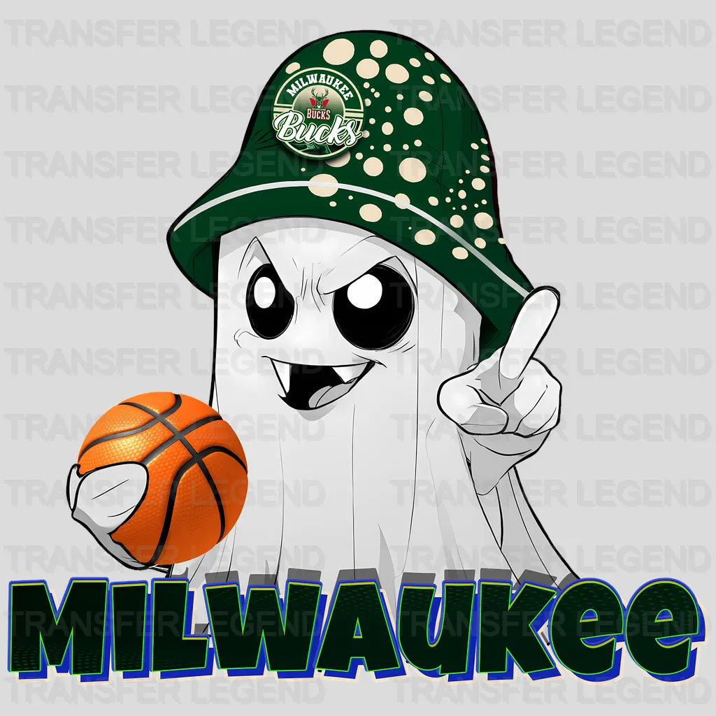 Milwaukee Bucks NBA Cute Ghost With Hat & Halloween - DTF Iron On Transfer