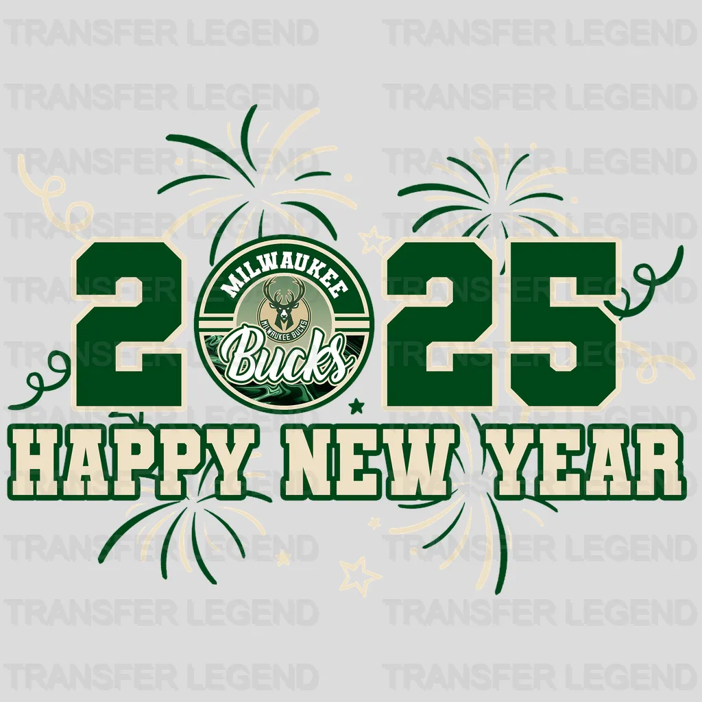 Milwaukee Bucks NBA 2025 Happy New Year DTF Iron On Transfer