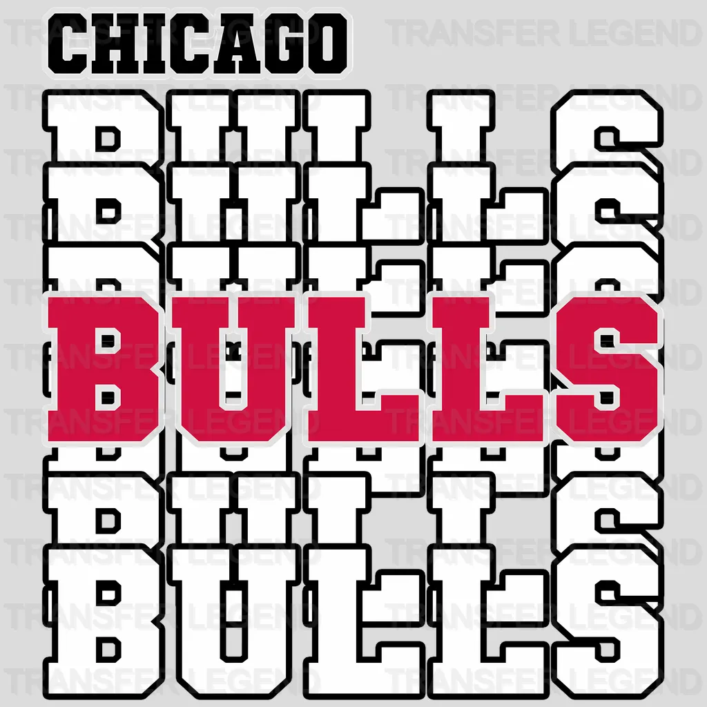 Chicago Bulls NBA Repeated Text Pattern Block Logo - DTF Iron On Transfer